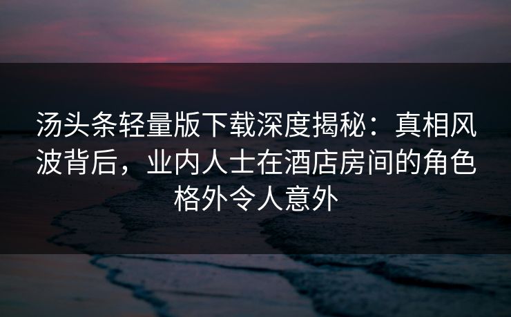 汤头条轻量版下载深度揭秘：真相风波背后，业内人士在酒店房间的角色格外令人意外