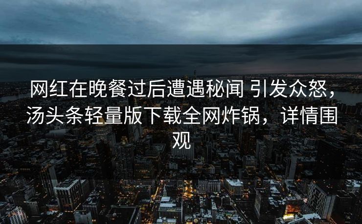 网红在晚餐过后遭遇秘闻 引发众怒，汤头条轻量版下载全网炸锅，详情围观